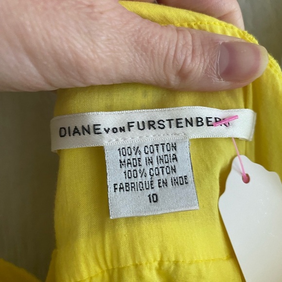 Diane von Furstenberg Yellow Eyelet Crisscross Back Scallop Hem Babydoll Tank 10 - Picture 8 of 9